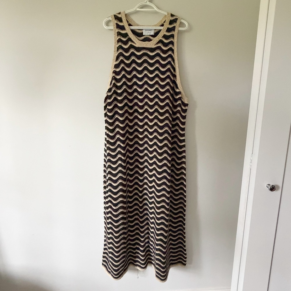 Old Navy Crochet Sleeveless Midi Dress British Khaki Wavy Knit Women's 4X Cotton